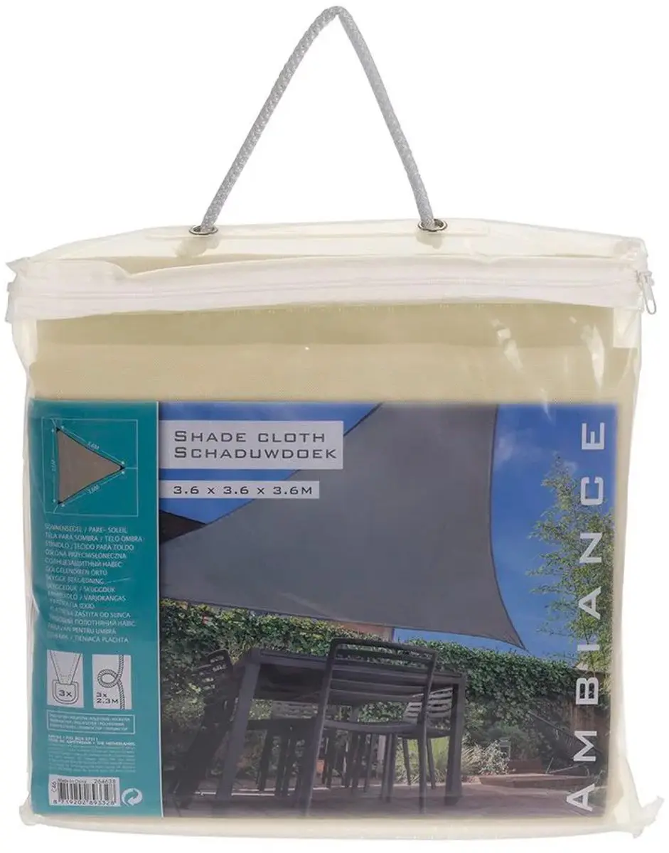 Koopman Schaduwdoek UV50+ Taupe 3.6x3.6x3.6m - afbeelding 2 van 3