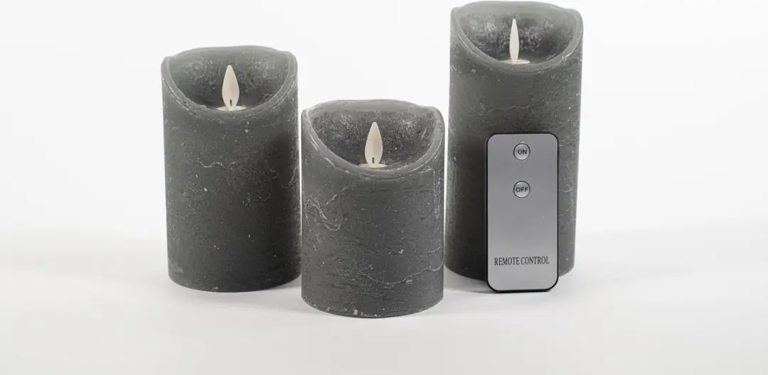 Anna's Collection Stompkaarsen Grijs - 3 Stuks - LED - Warm wit - Afstandsbediening