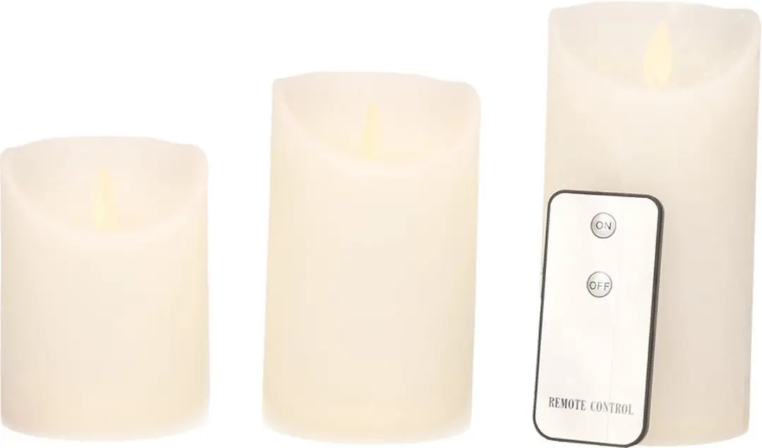 Anna's Collection Stompkaarsen 3x - Warm wit LED - Wit