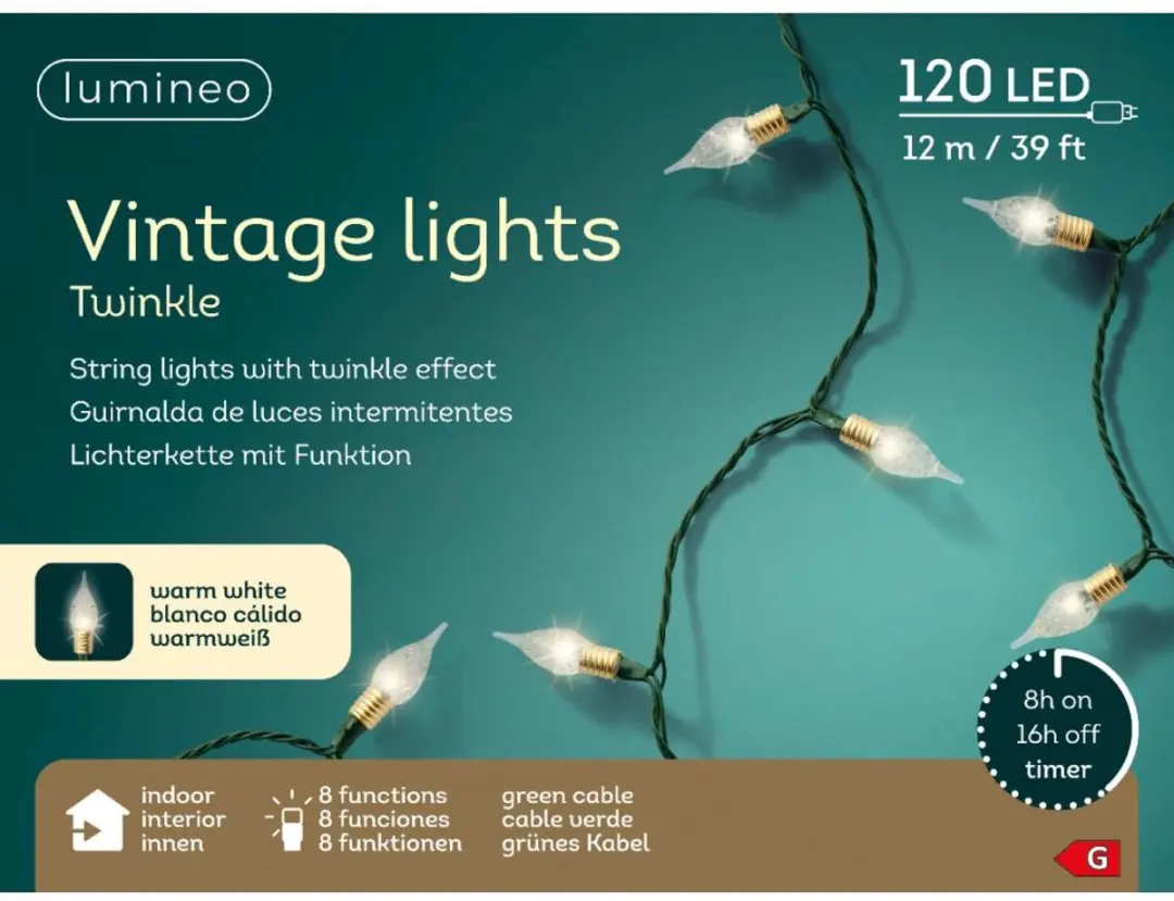 Lumineo Kerstverlichting 120LED Vintage - 1190cm Groen Warm Wit