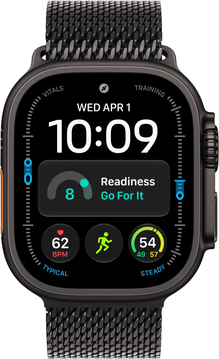 Apple Watch Ultra 4 MJAV4QR/A - GPS + Cellular 49mm - Zwart Titanium - Milanese Band M - afbeelding 2 van 6