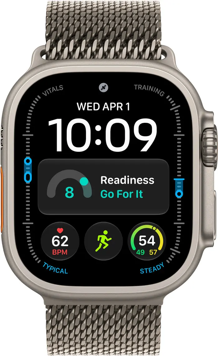 Apple Watch Ultra 4 MJA94QR/A - GPS + Cellular 49mm - Naturel Titanium - Milanese Band M - afbeelding 2 van 6