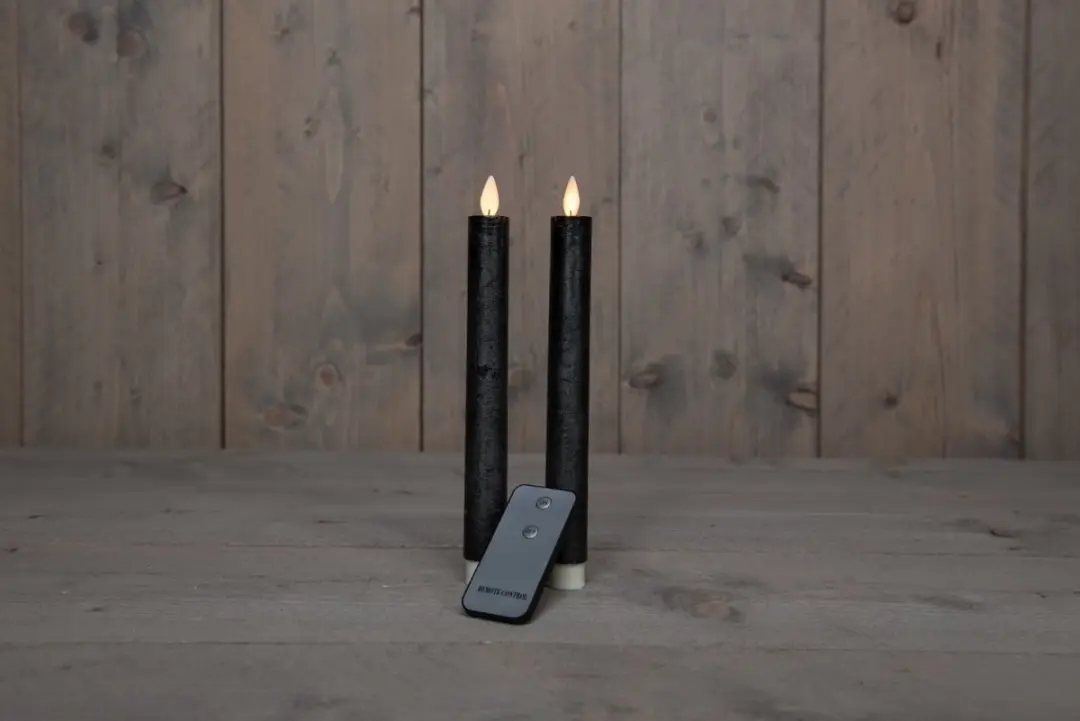 Anna's Collection LED Dinerkaarsen Antraciet - 2 Stuks