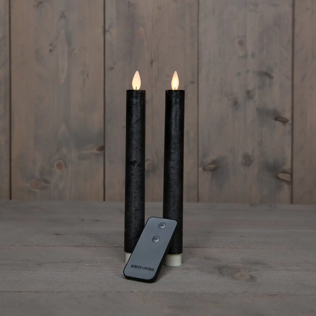 Anna's Collection LED Dinerkaarsen Antraciet - 2 Stuks