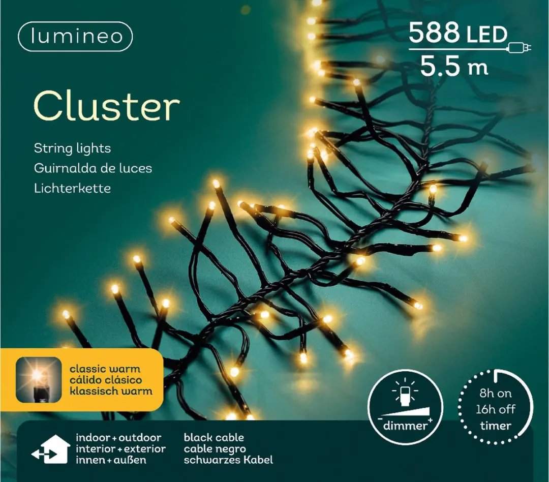 Lumineo Cluster Lights 588LED 4.5m Extra Warm Wit - Zwart