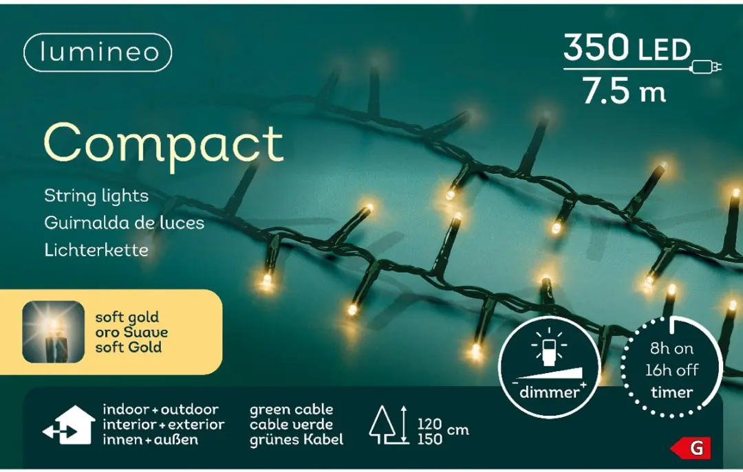 Lumineo LED Kerstverlichting 7,5m - 350 Warmgouden Lampjes - IP44