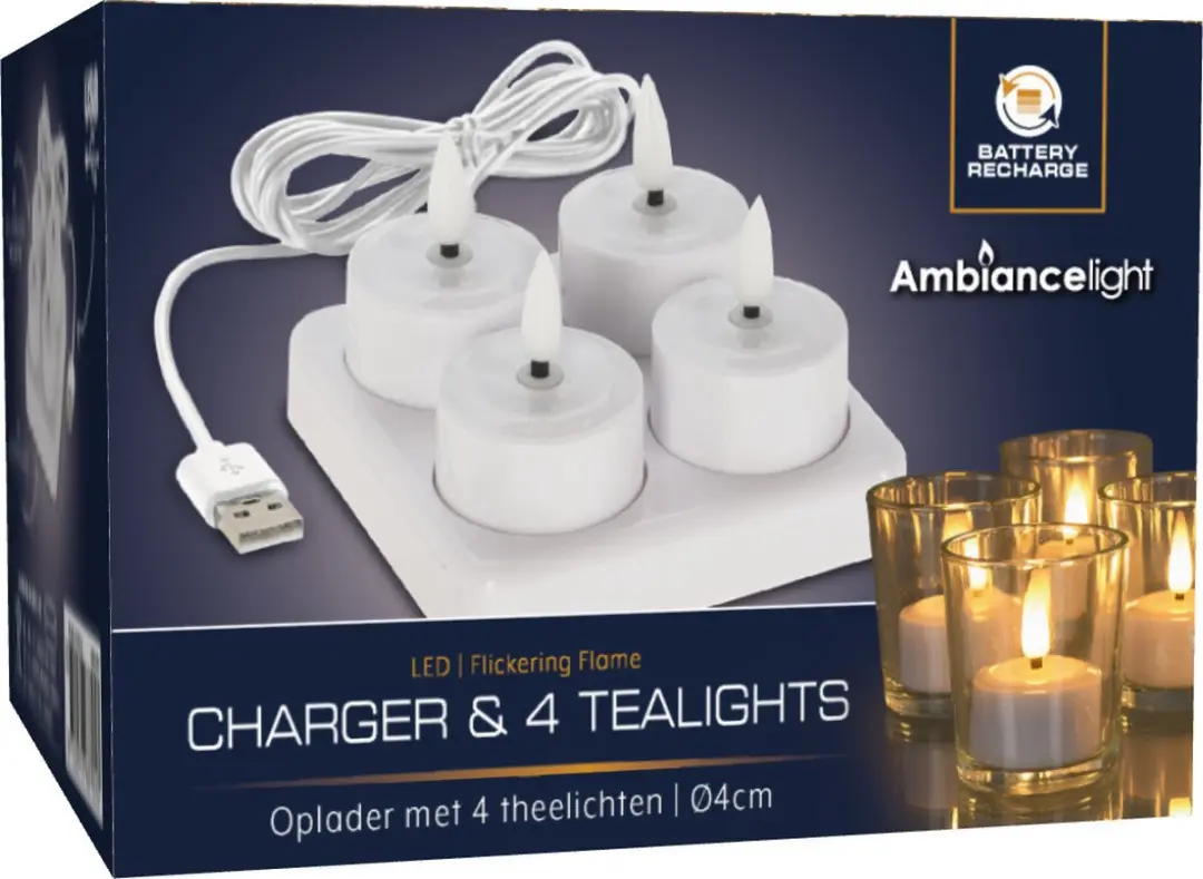 Koopman Oplaadbare LED Theelichtset 4-delig