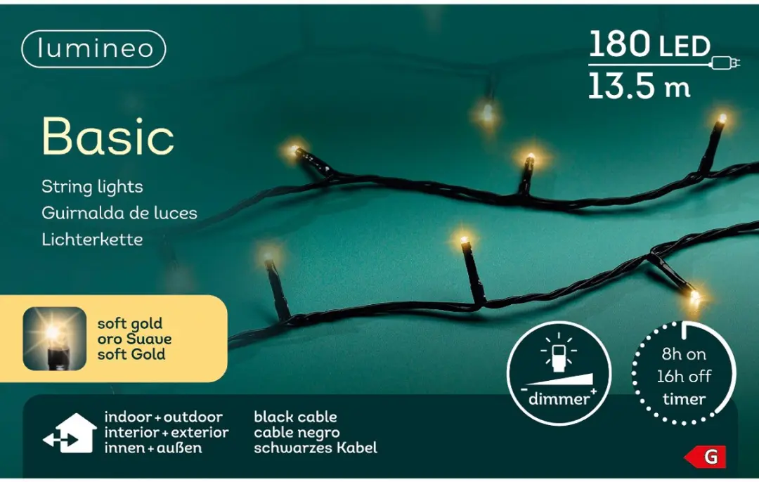 Lumineo LED Kerstverlichting Buiten 13,5m - 180 Soft Gold LED's 2700K