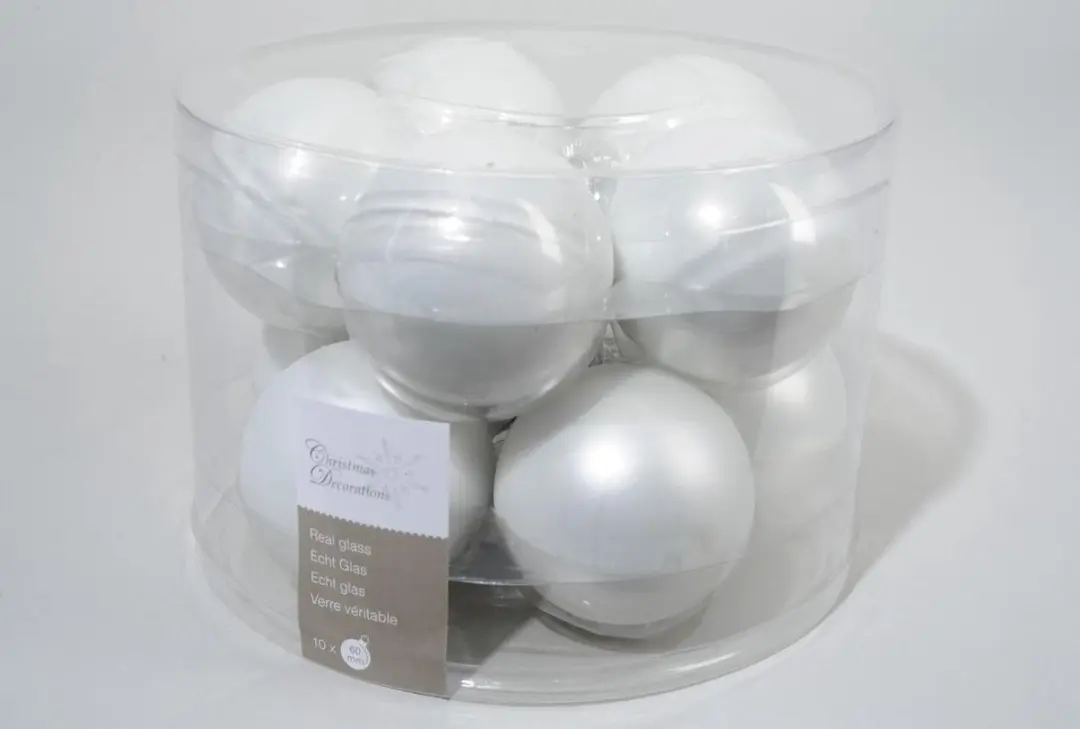 Decoris Kerstballen Winterwit Emaille Ø6cm - 10 Stuks - afbeelding 2 van 2