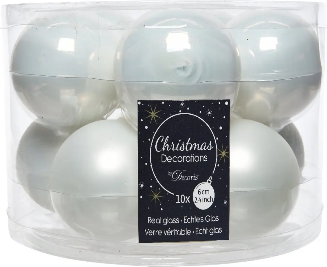 Decoris Kerstballen Winterwit Emaille Ø6cm