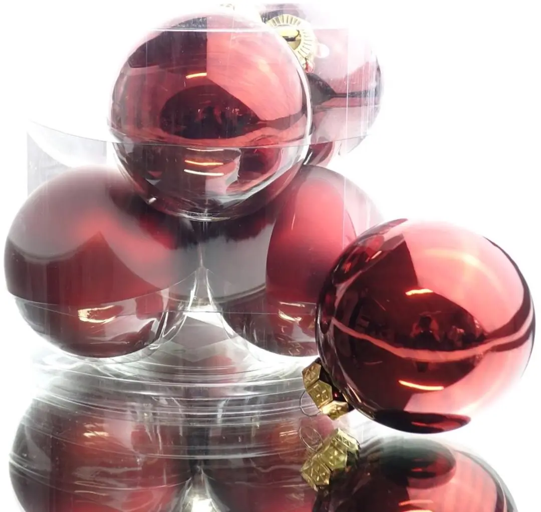 Decoris Glas Koker Kerstballen 8cm Ossenbloedrood - afbeelding 2 van 5