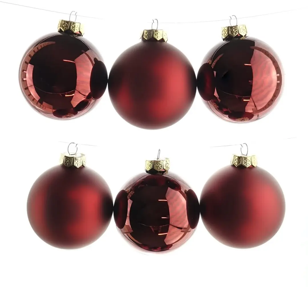 Decoris Glas Koker Kerstballen 8cm Ossenbloedrood - afbeelding 3 van 5