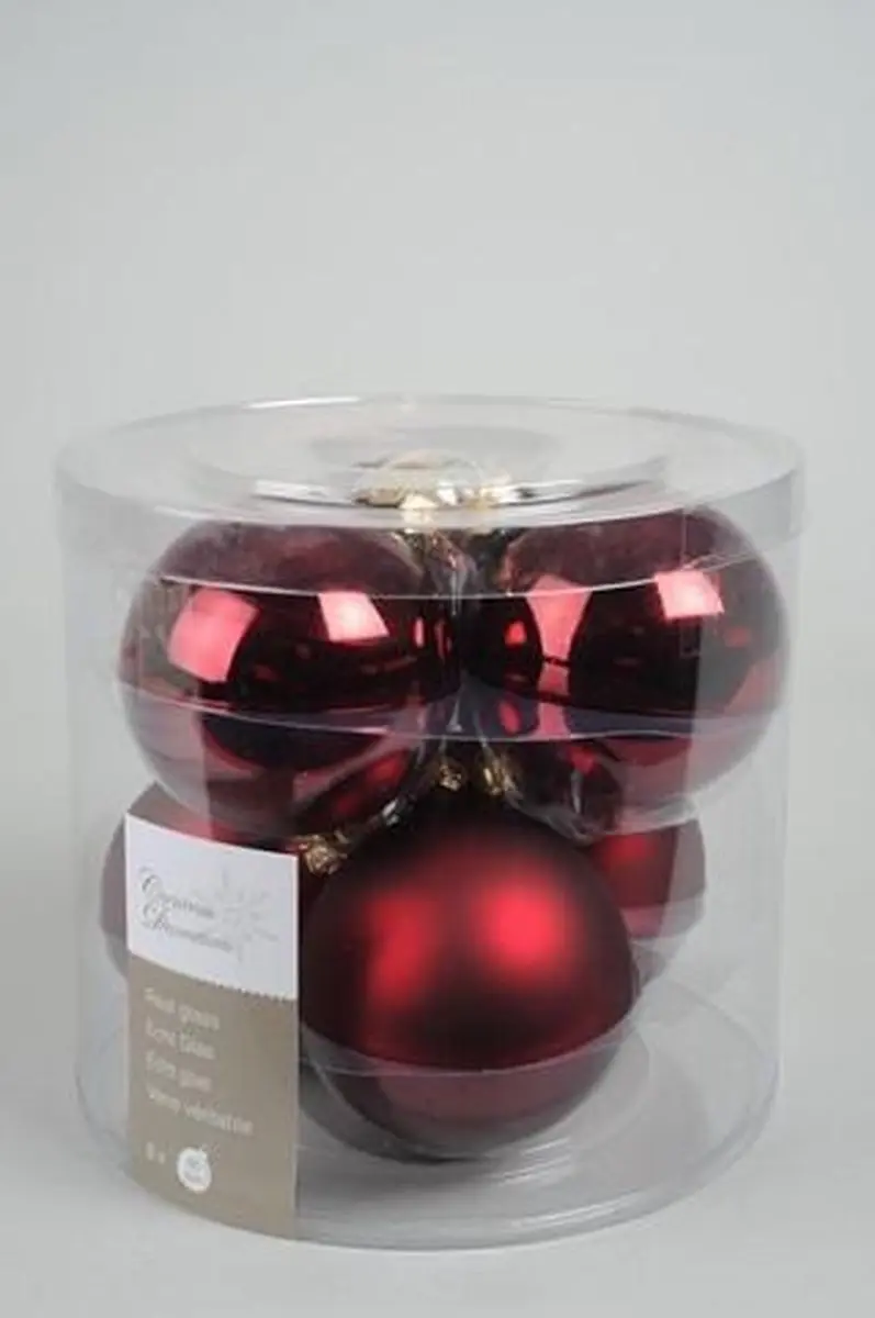 Decoris Glas Koker Kerstballen 8cm Ossenbloedrood - afbeelding 5 van 5