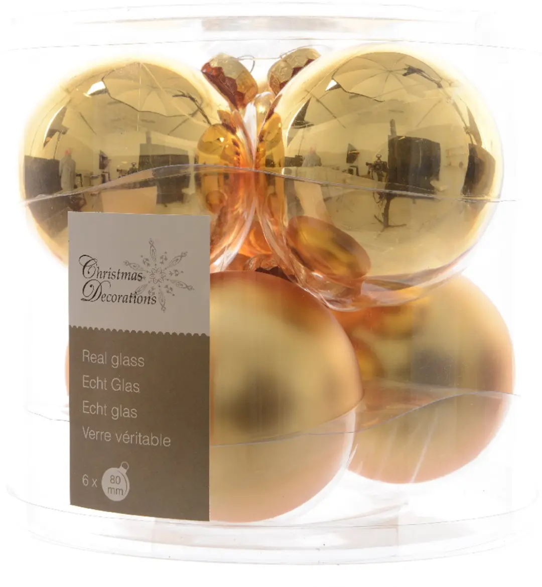 Decoris Kerstballen Glas 8cm - 6 Stuks Goud - afbeelding 3 van 6