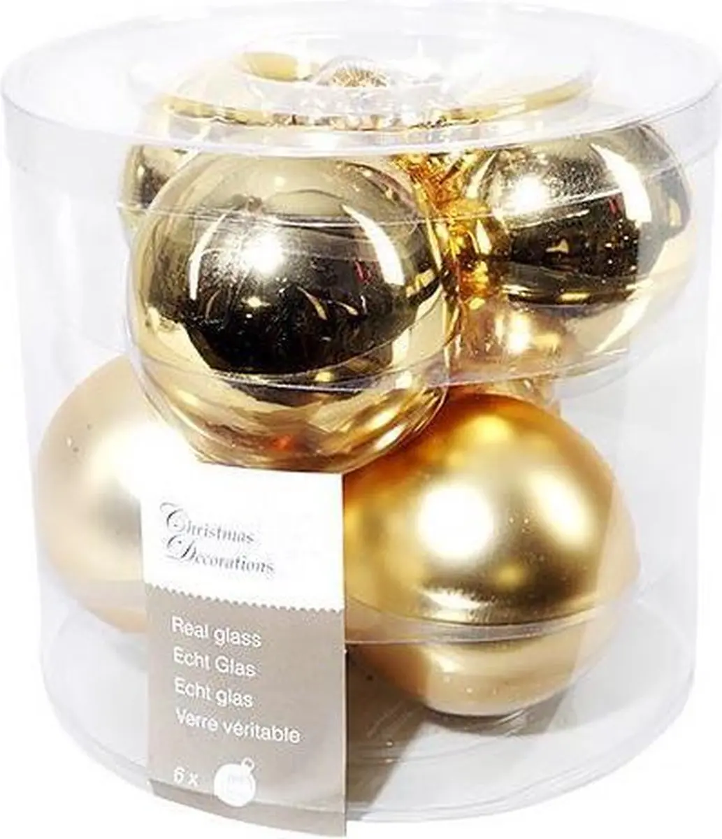 Decoris Kerstballen Glas 8cm - 6 Stuks Goud - afbeelding 6 van 6