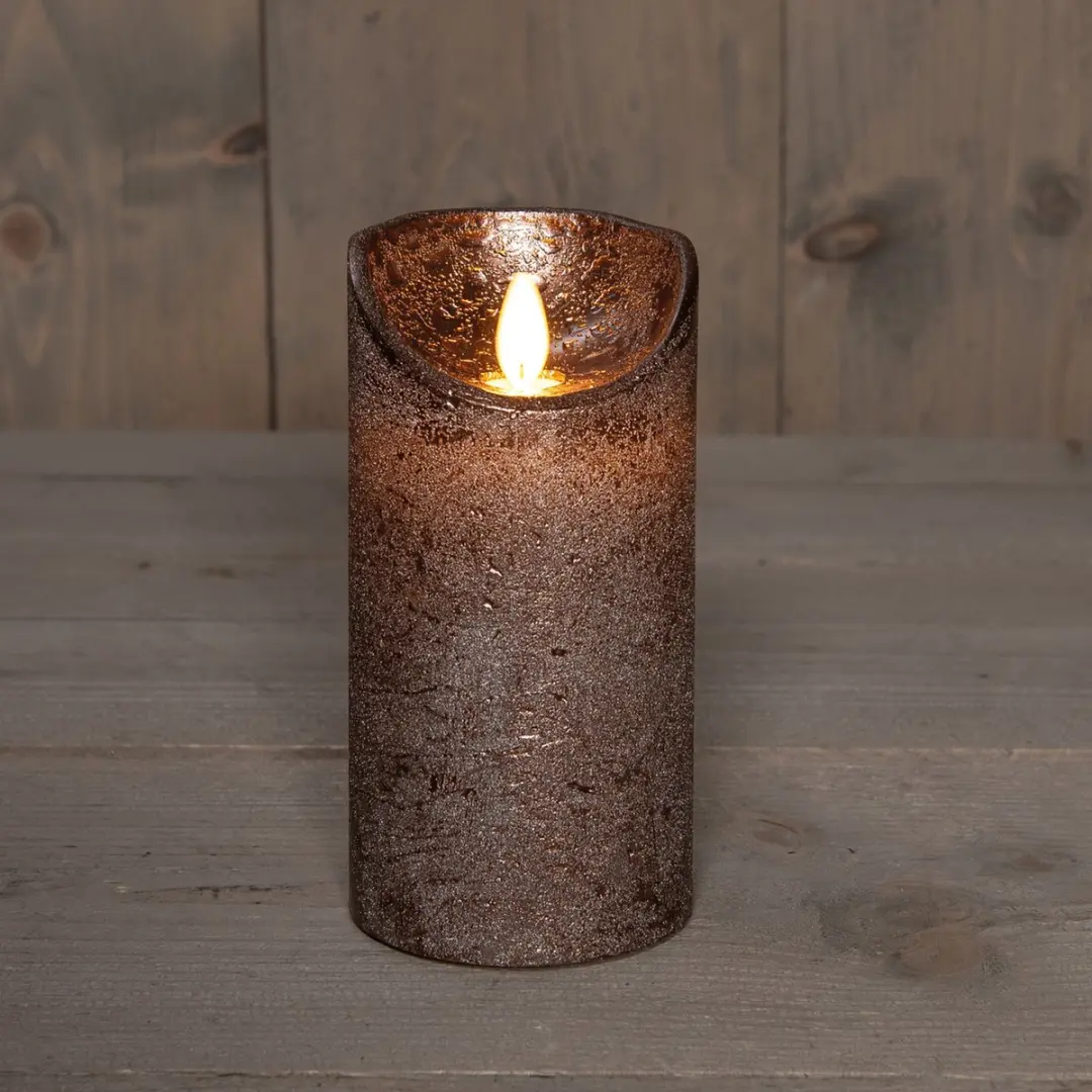 Anna's Collection Led Kaars Brons H15xD7,5cm - Bewegende vlam