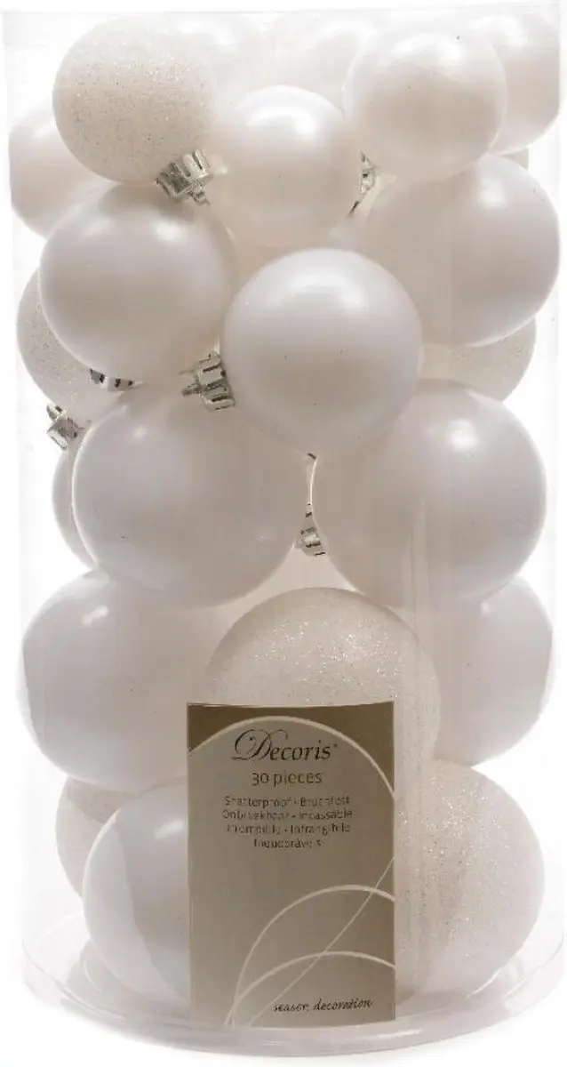 Decoris Kerstballen Wit - 30 Stuks (4-6 cm) Kunststof