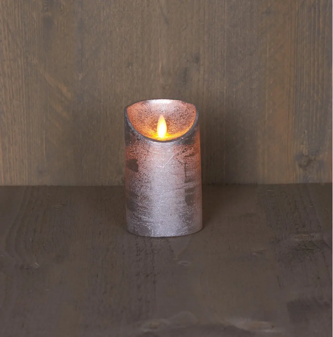 Anna's Collection Led Kaars Zilver H12,5xD7,5cm - Warm wit licht
