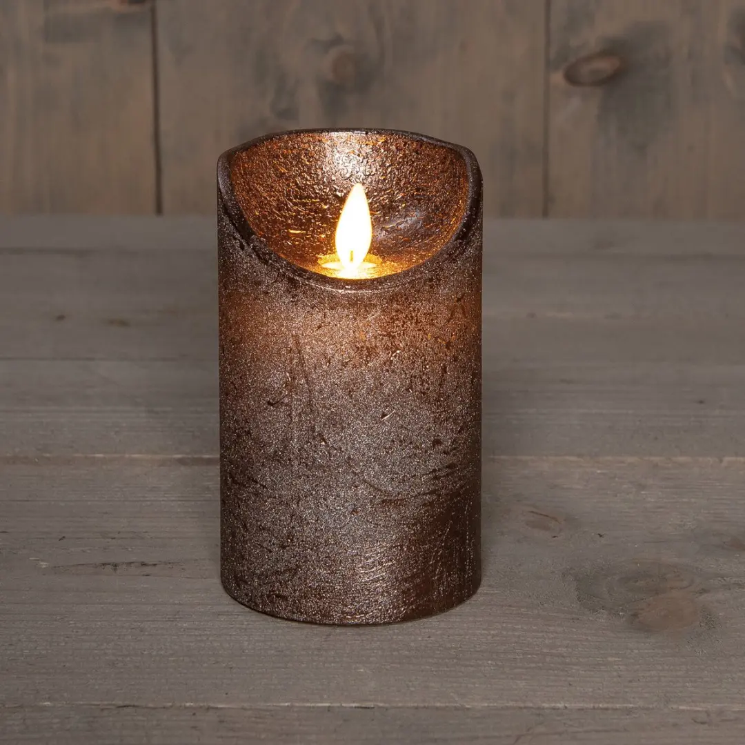 Anna's Collection Led Kaars Brons H12,5xD7,5cm - Bewegende vlam