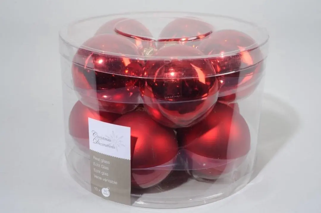 Decoris Kerstballen 6cm - Rood Glans-Mat - 10 Stuks