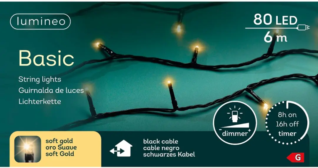 Lumineo Buiten Kerstverlichting 6m - 80 LED Soft Gold 2700K - IP44
