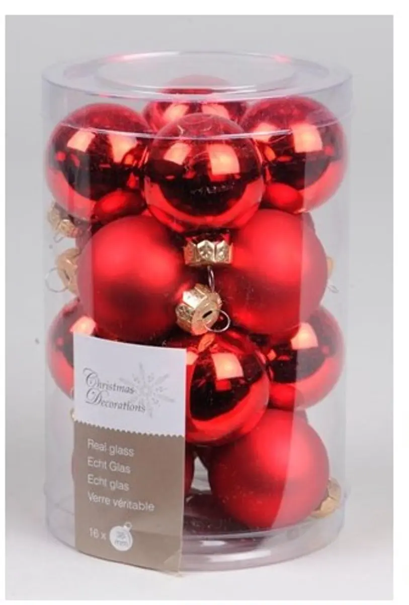 Decoris Mini-Glasballetjes 35mm - Rood - 16 Stuks