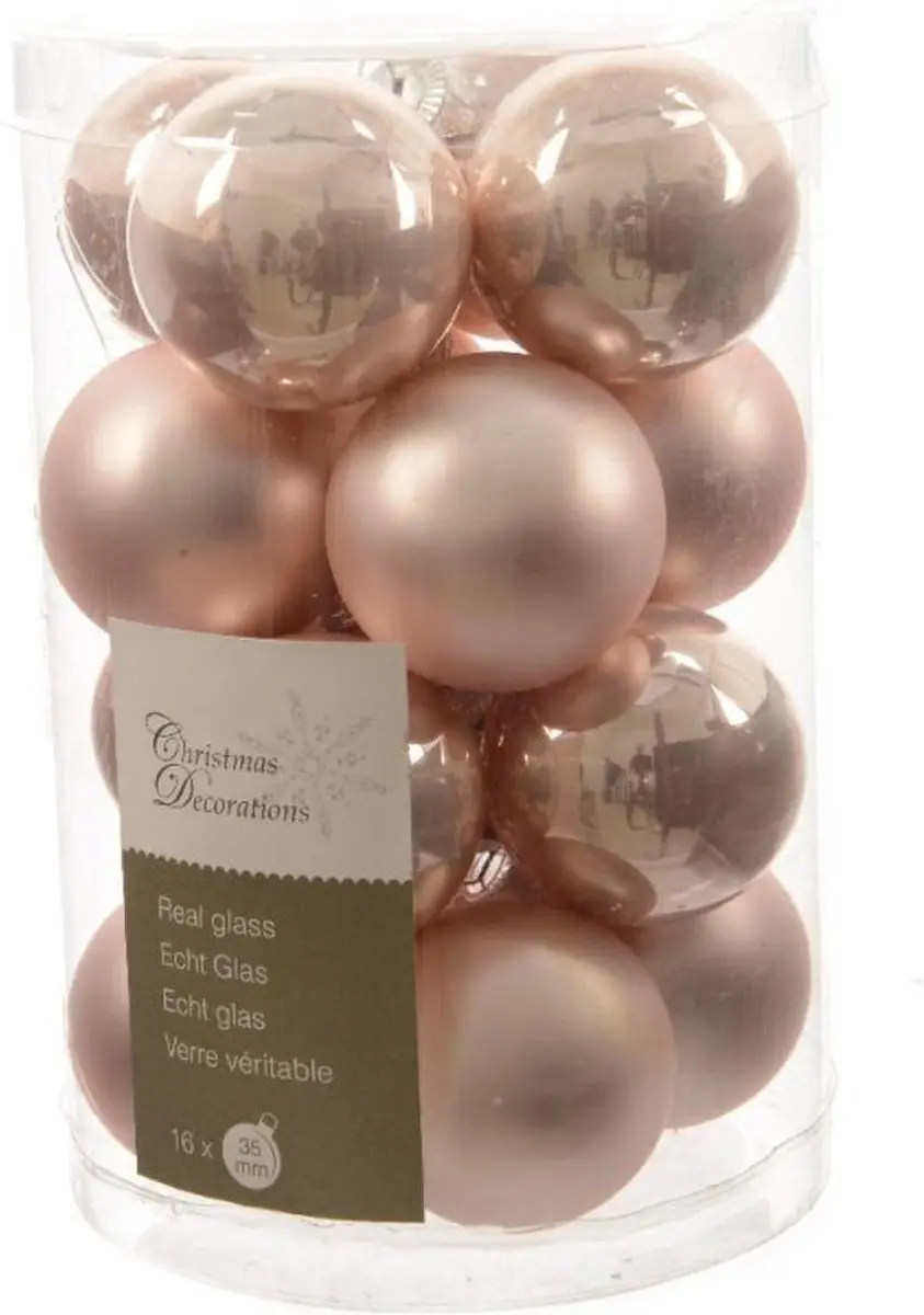 Decoris Kerstballen Set 16-delig - Poederroze 3,5cm