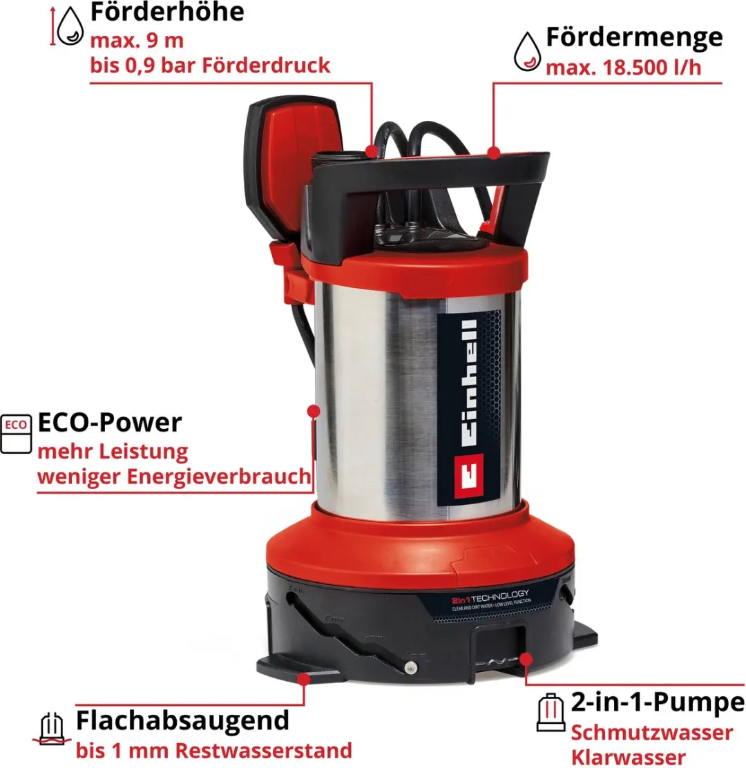 Einhell GE-DP 7535 N LL ECO Vuilwaterpomp 750W - 18.500 l/u - afbeelding 4 van 6