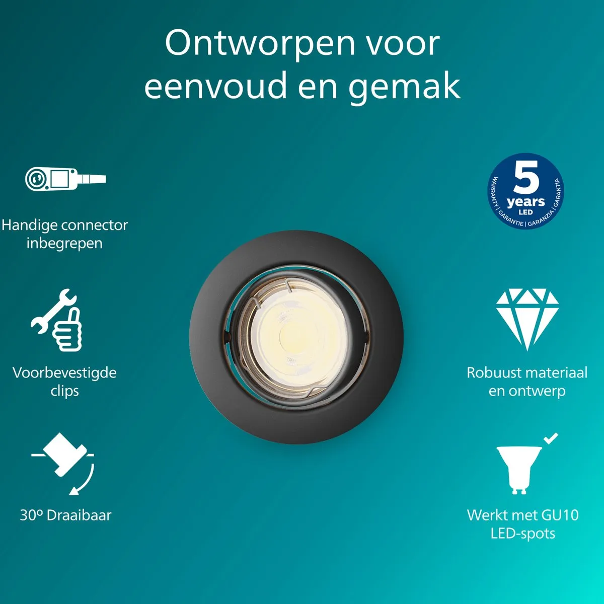 Philips Peridot Inbouwspot GU10 7W - Zwart