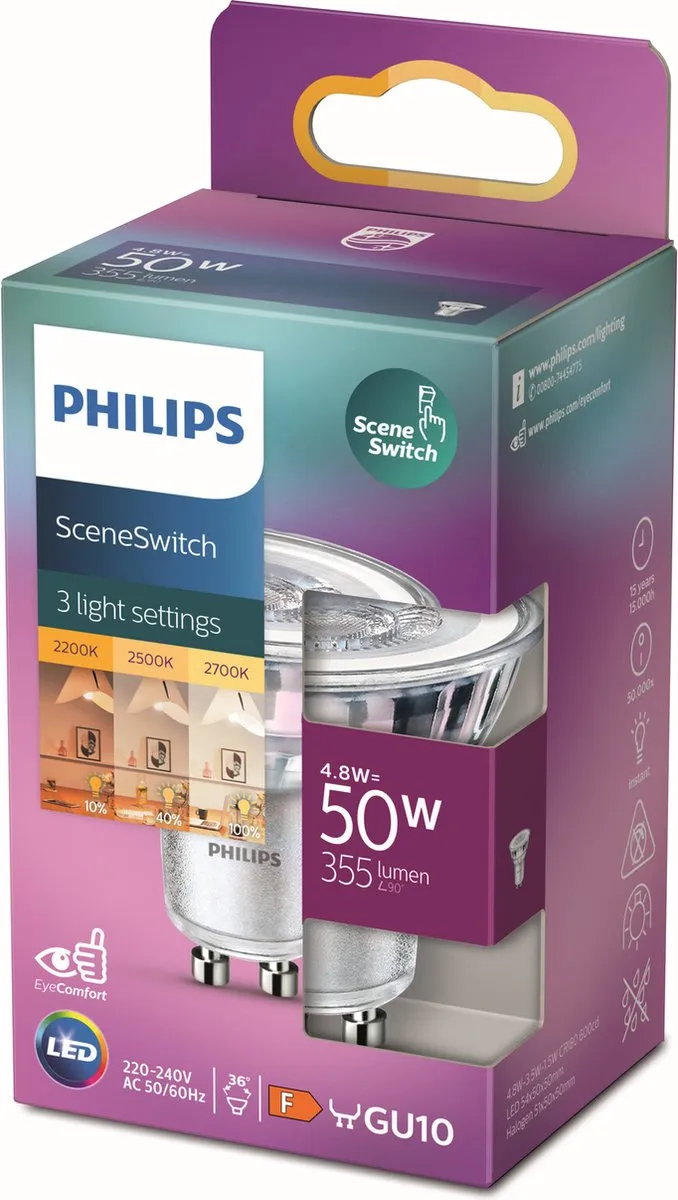 Philips LED Spot SceneSwitch GU10 4.8W Warmwit