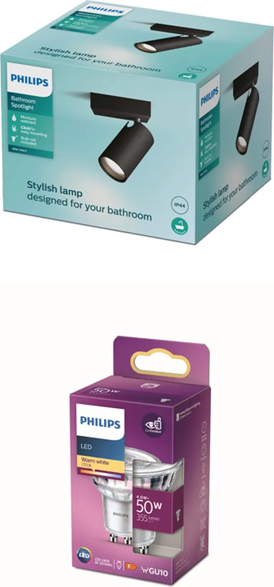 Philips Idris Opbouwspot Zwart - Warmwit GU10 4.6W