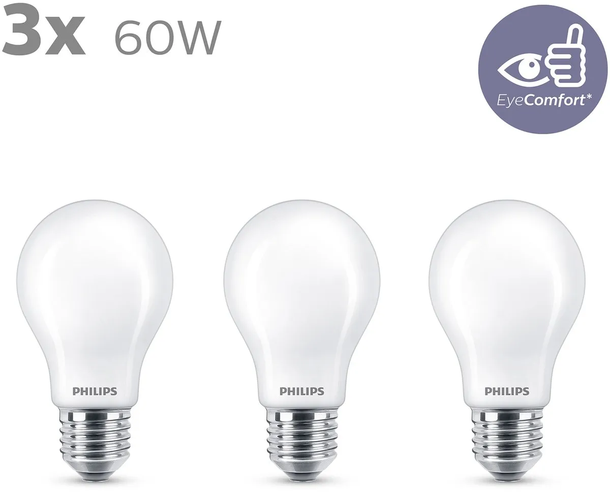 Philips LED E27 Warmwit 7W Mat Glas - 3 Stuks