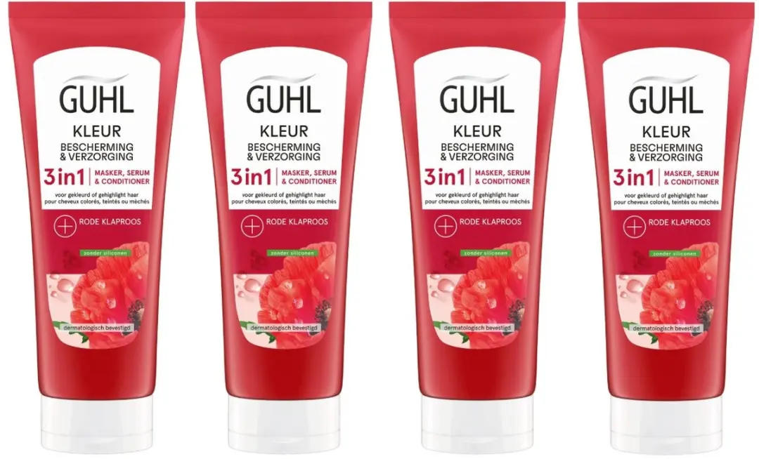 Guhl Kleur 3-in-1 Masker Serum & Conditioner Rode Klaproos set van 4