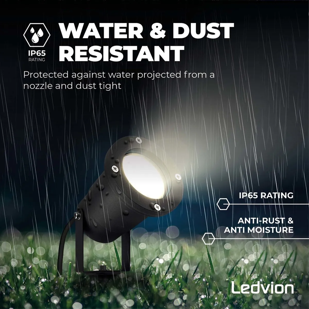 LEDVION 6x LED Prikspots IP65 5W 2700K - Zwart