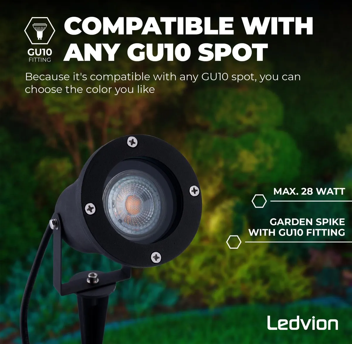 LEDVION LED Prikspots IP65 GU10 - 4.9W - Zwart