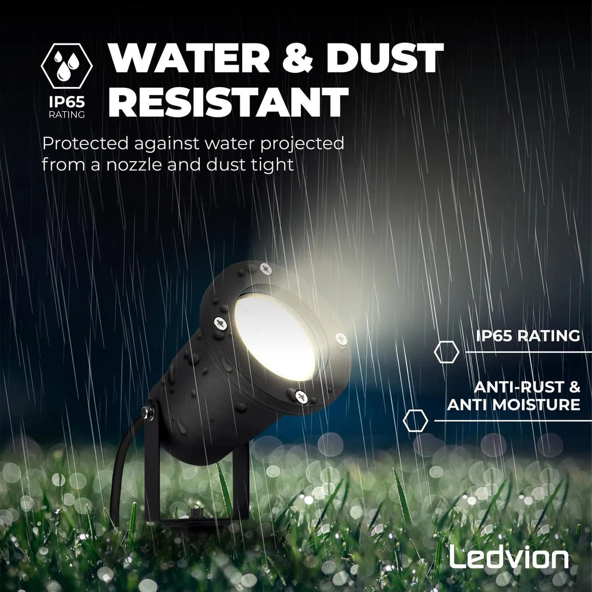 LEDVION LED Prikspots IP65 GU10 - 4.9W - Zwart