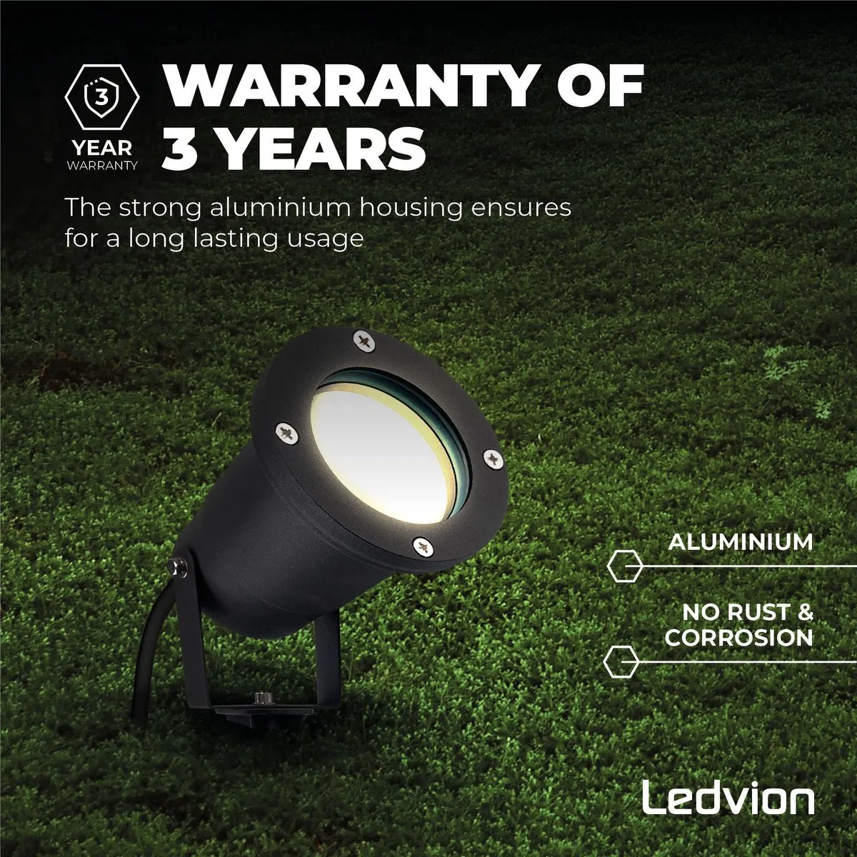 LEDVION LED Prikspots IP65 GU10 - 4.9W - Zwart - afbeelding 6 van 6