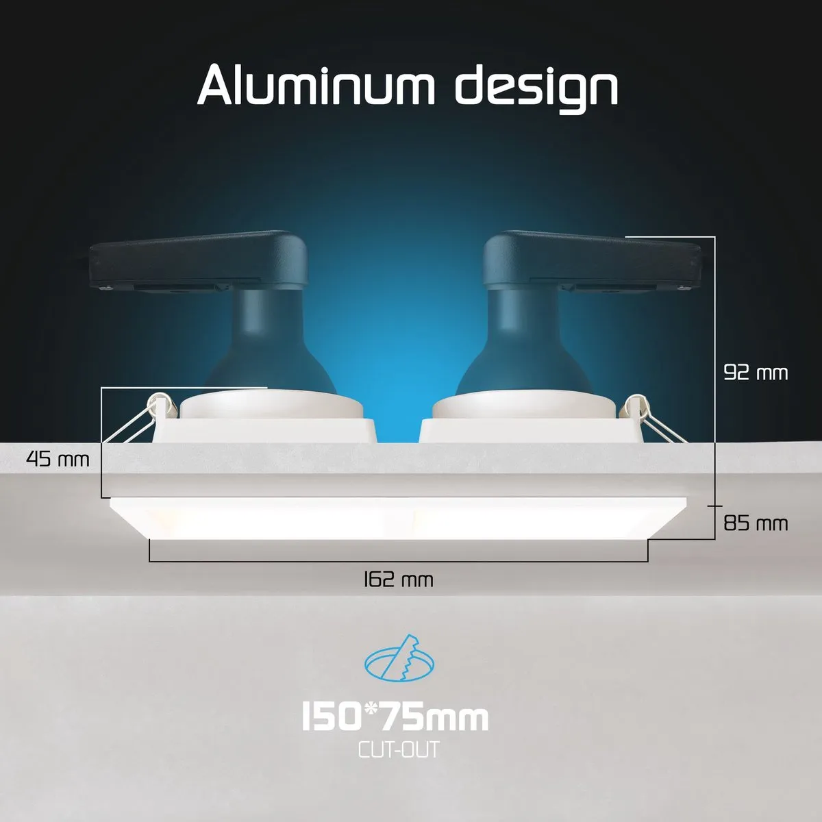 Ledvion LED Inbouwspot Dubbel Vierkant 162x85mm GU10 - Wit