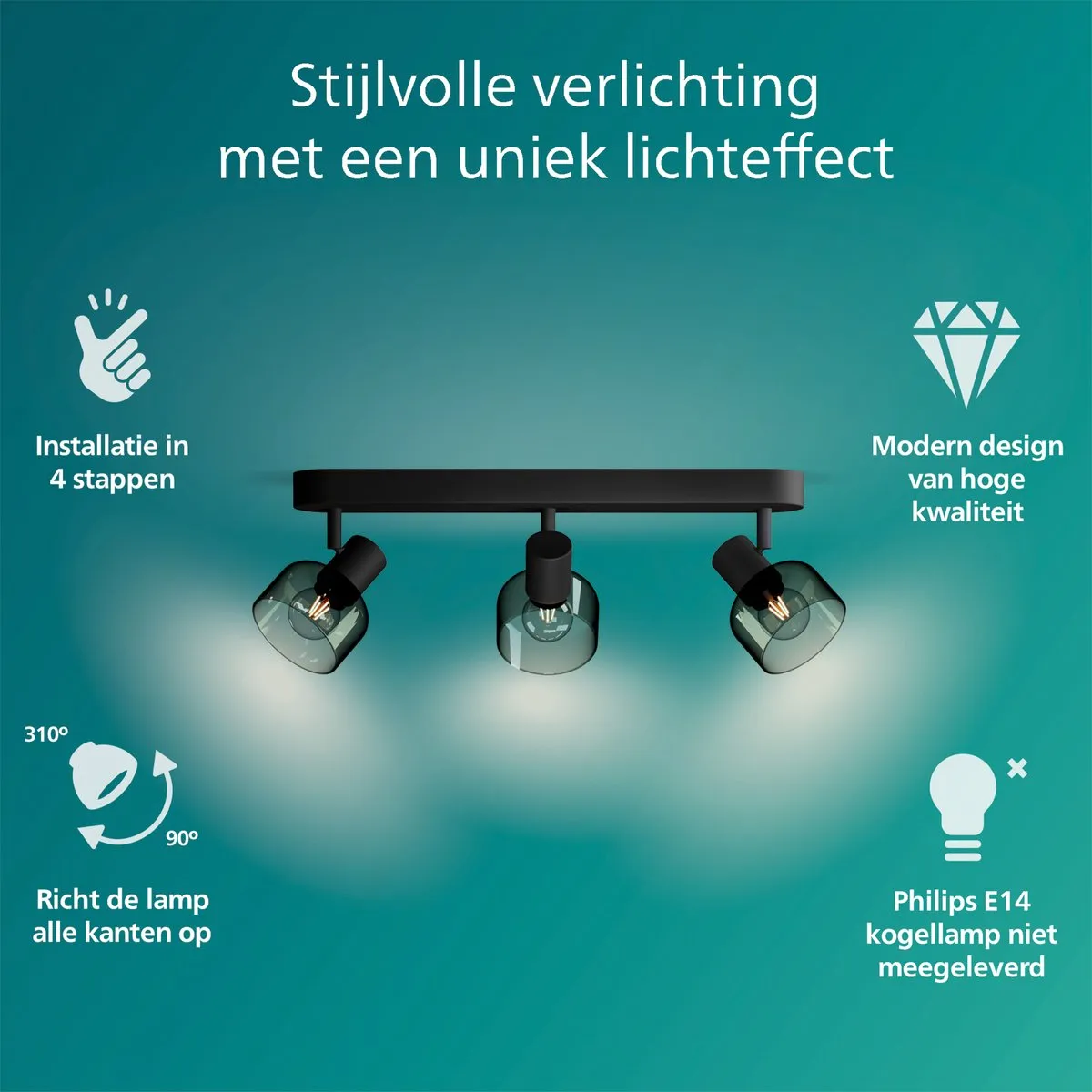 Philips Sleet Spot Plafondspot 3x25W - Zwart