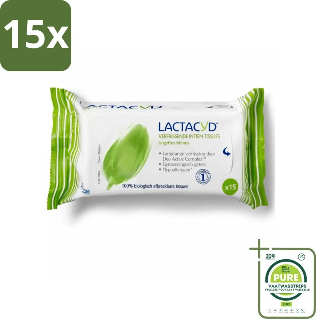 15 x Lactacyd Tissues Verfrissend 15 stuks per verpakking