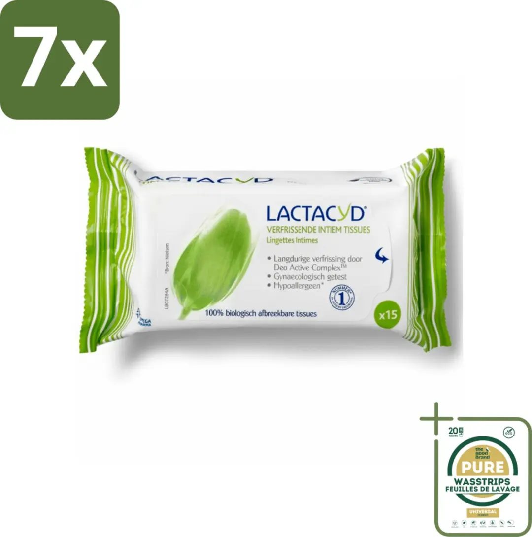 7 x Lactacyd Tissues Verfrissend 15 stuks per verpakking