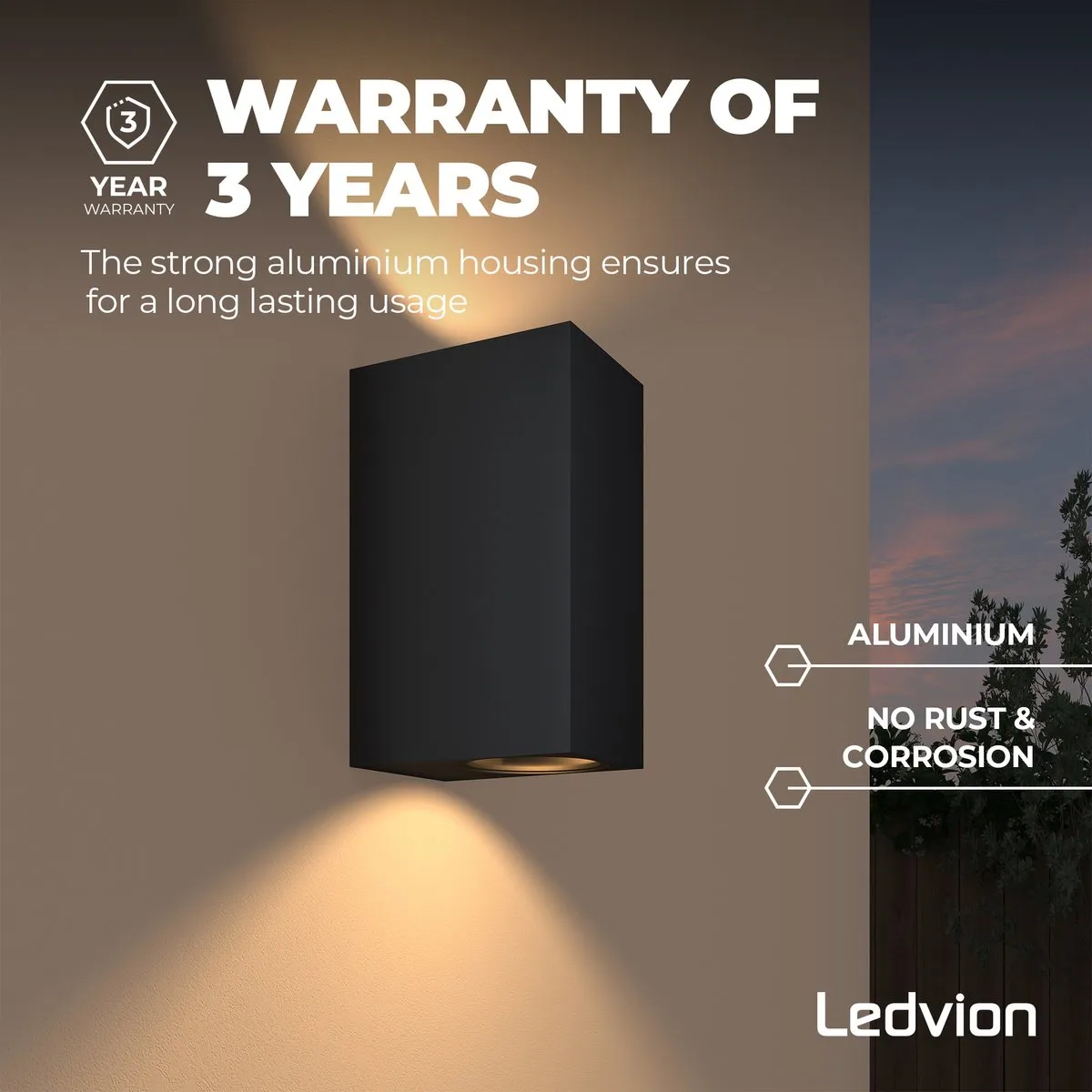 Ledvion 8x LED Wandlamp Dimbaar GU10 IP54 - Zwart