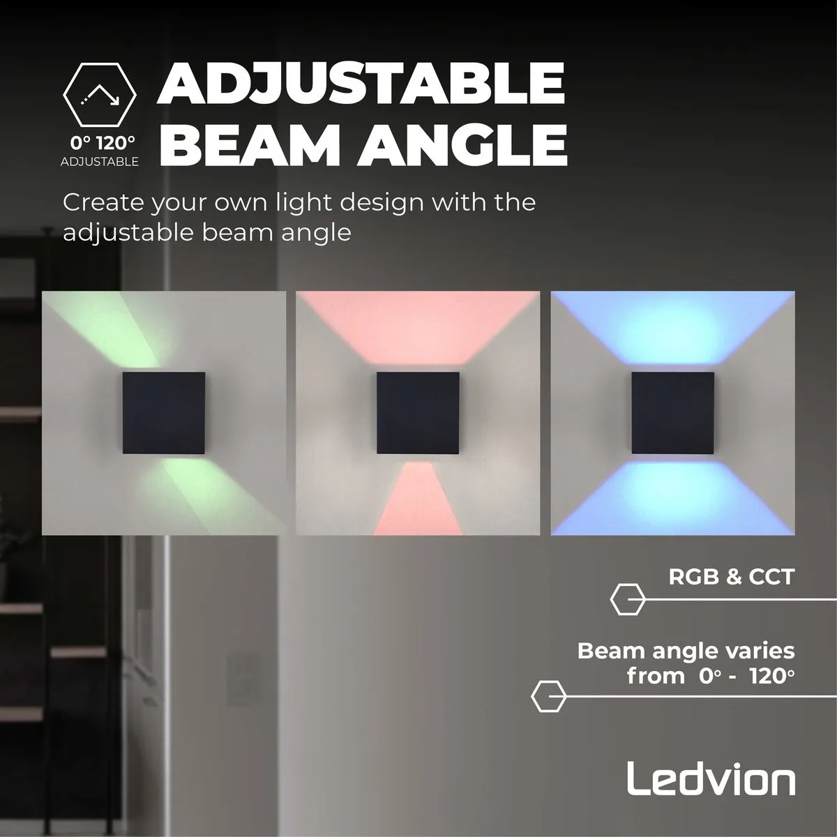 Ledvion SMART LED Wandlamp Nevada IP54 - RGBW - Zwart - afbeelding 6 van 6