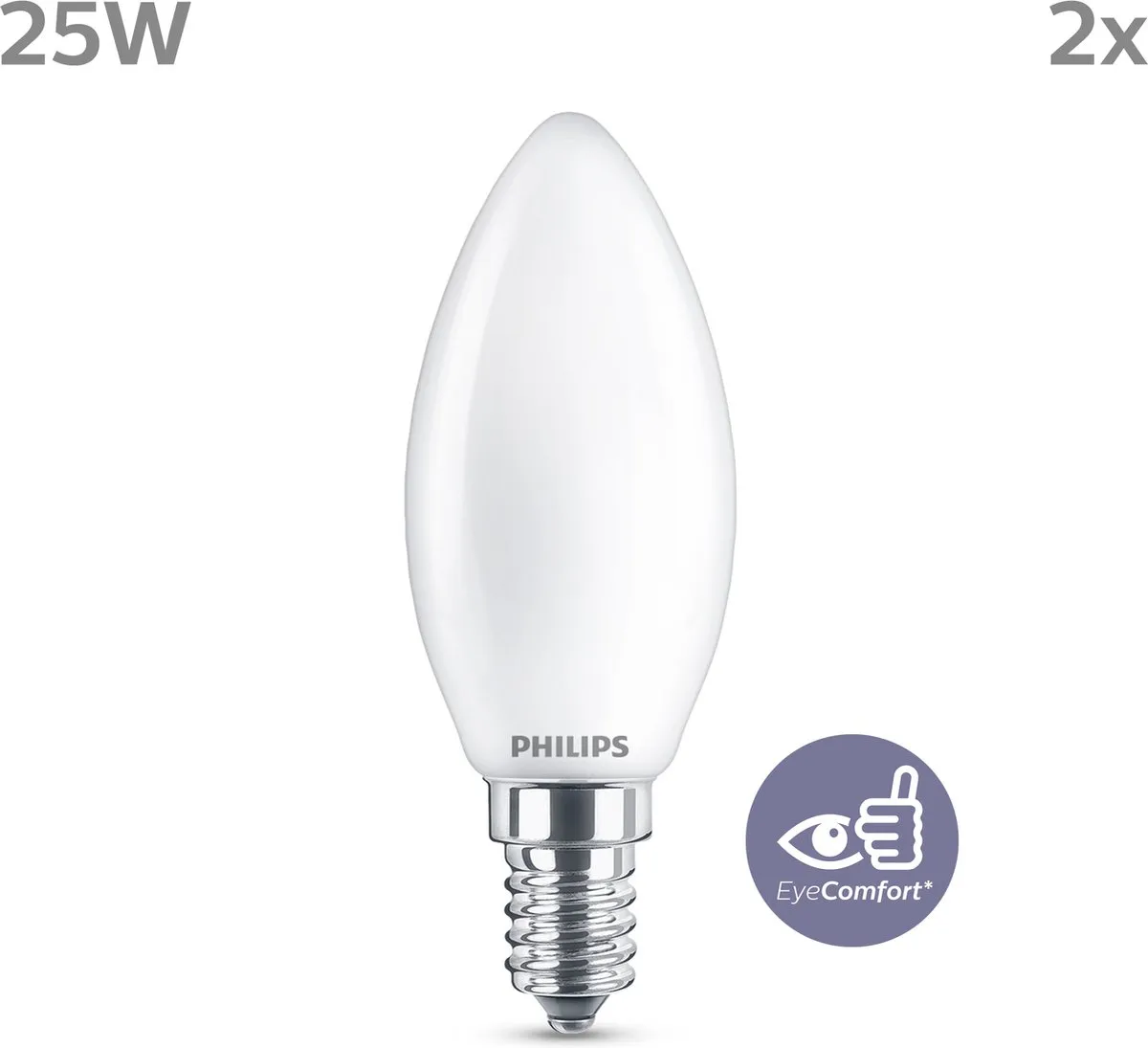 Philips LED Kaarslamp E14 Warmwit 2.2W - 2 Stuks