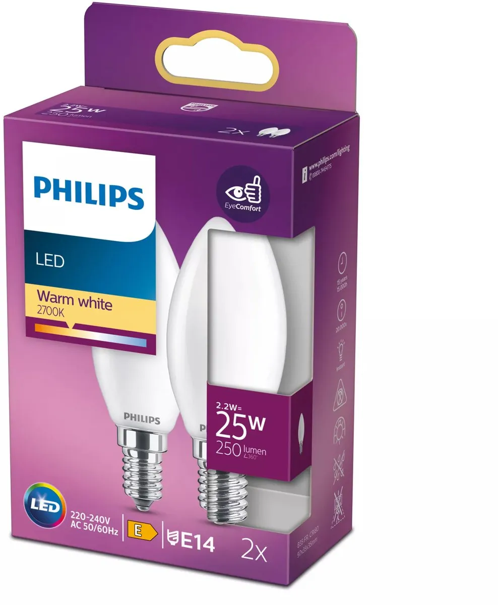 Philips LED Kaarslamp E14 Warmwit 2.2W