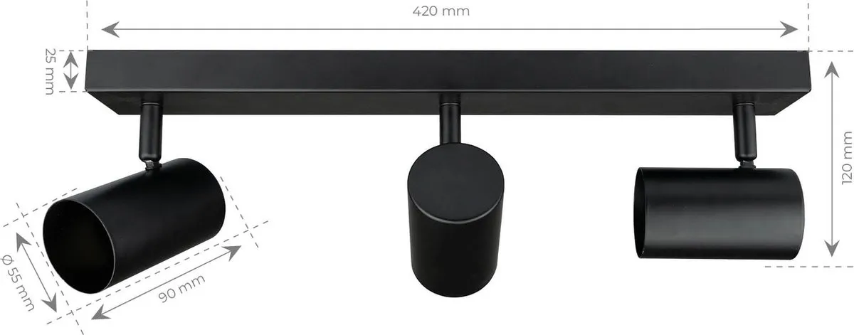 Ledvion LED Plafondspot Dimbaar GU10 3-lichts - Zwart