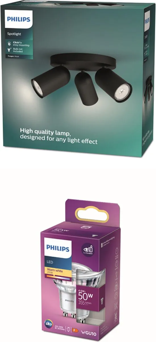 Philips Pongee Opbouwspot 3x GU10 Warmwit - Zwart