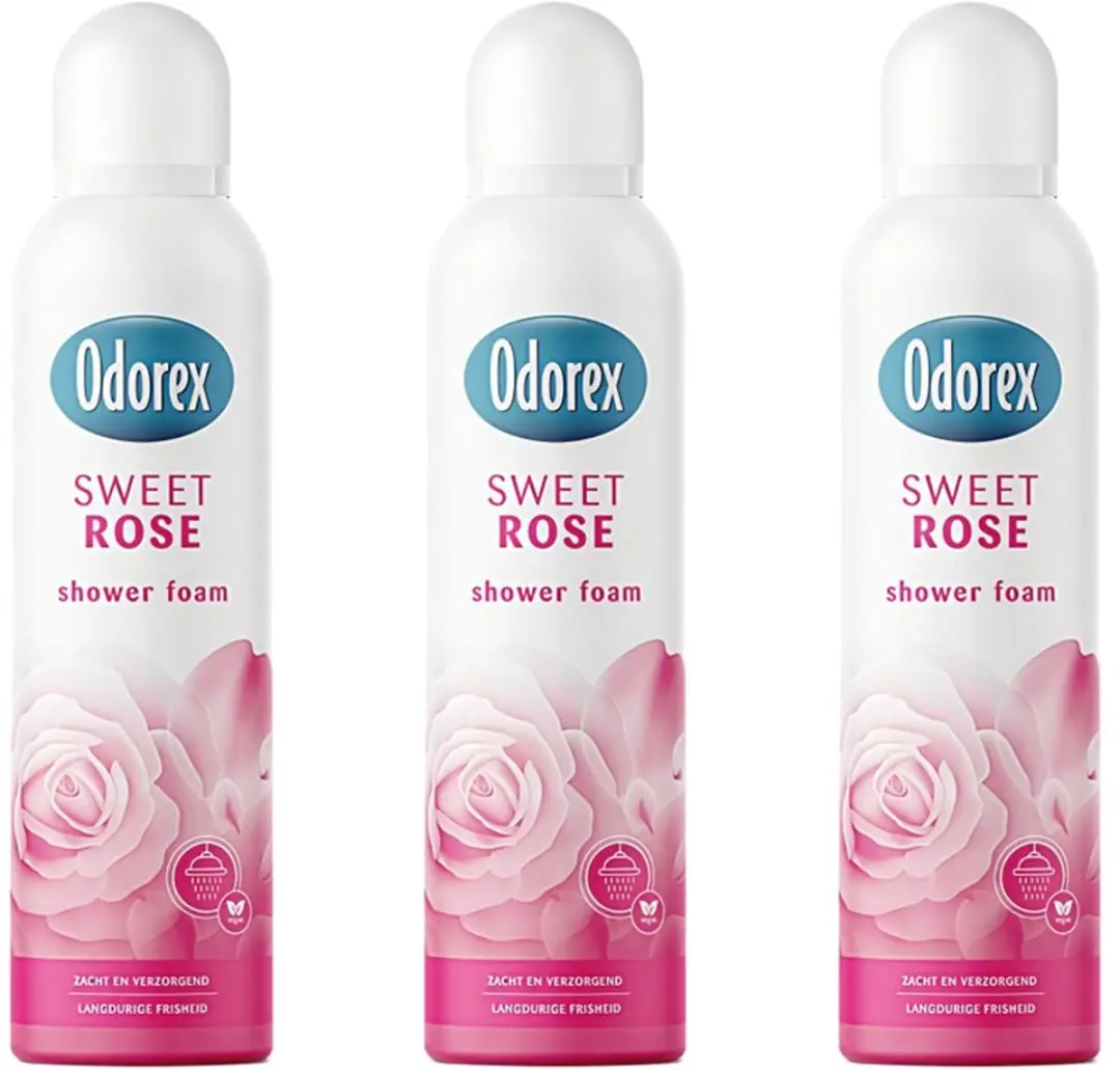 Odorex Showerfoam Sweet Rose - 3 x 200 ml - Voordeelverpakking