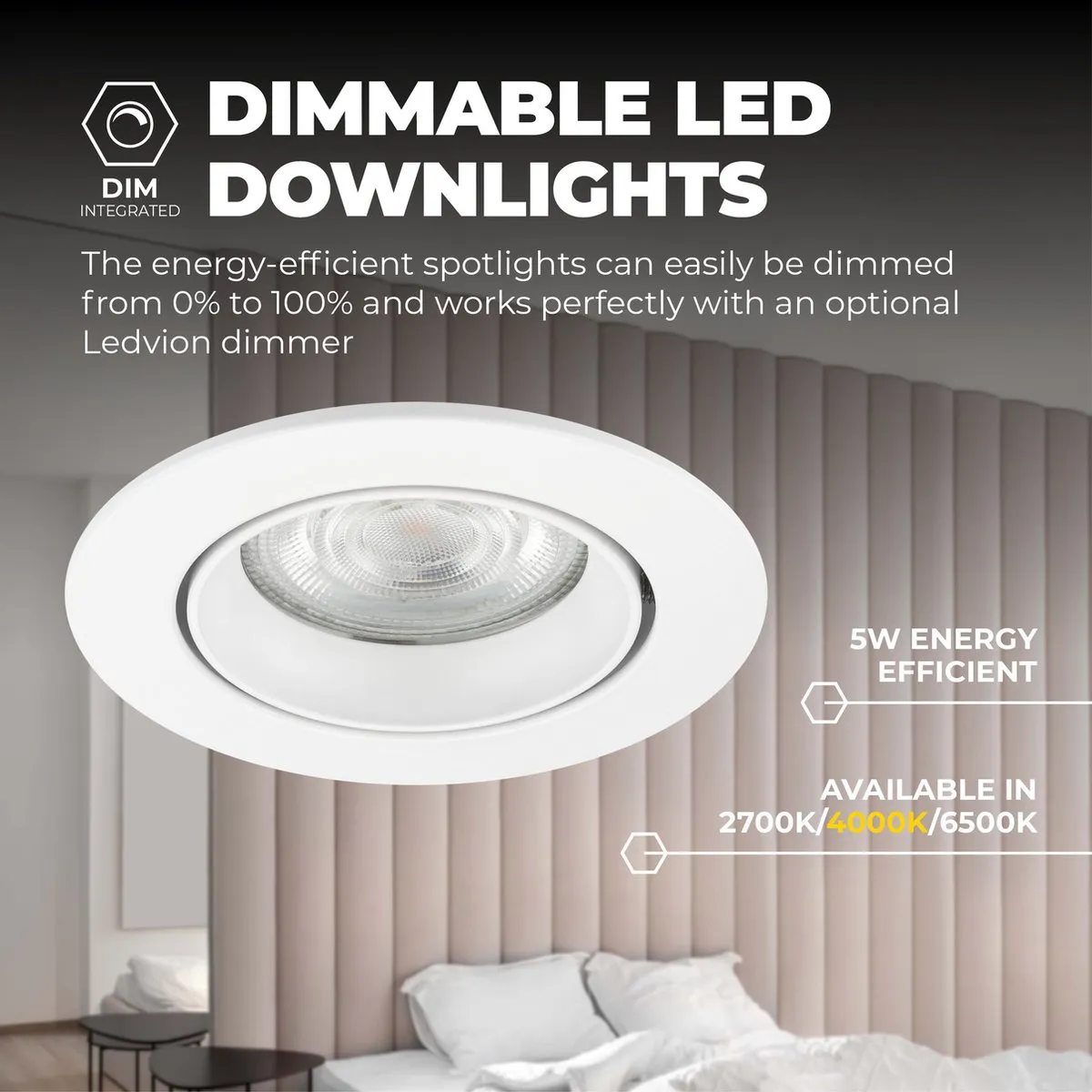 LEDVION Rio Inbouwspot Wit 3W 4000K - Ø85mm