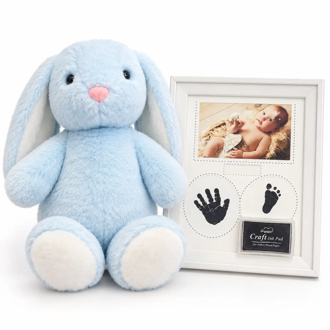 Eddy Toys Knuffelkonijn blauw 25 cm met Fotolijst